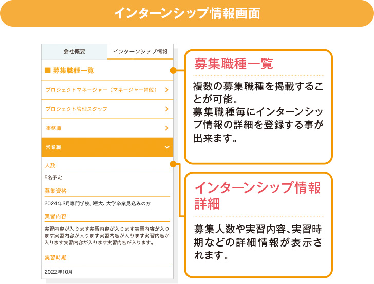 インターンシップ情報画面