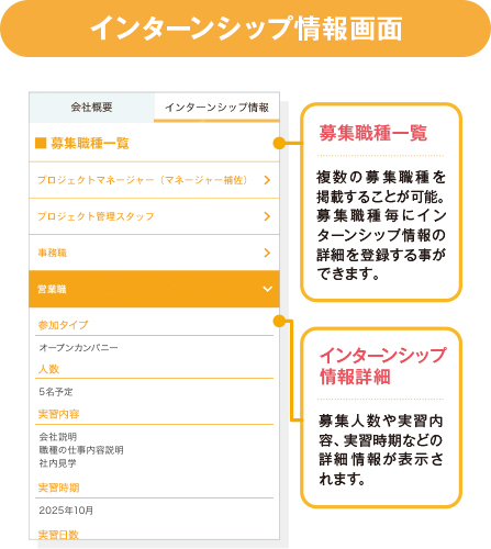 インターンシップ情報画面